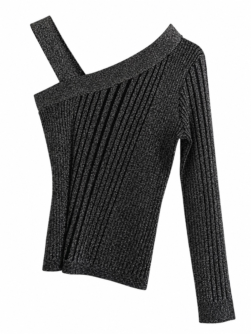Karen Millen Off-Shoulder Ribbed Metallic Black Women’s Sweater